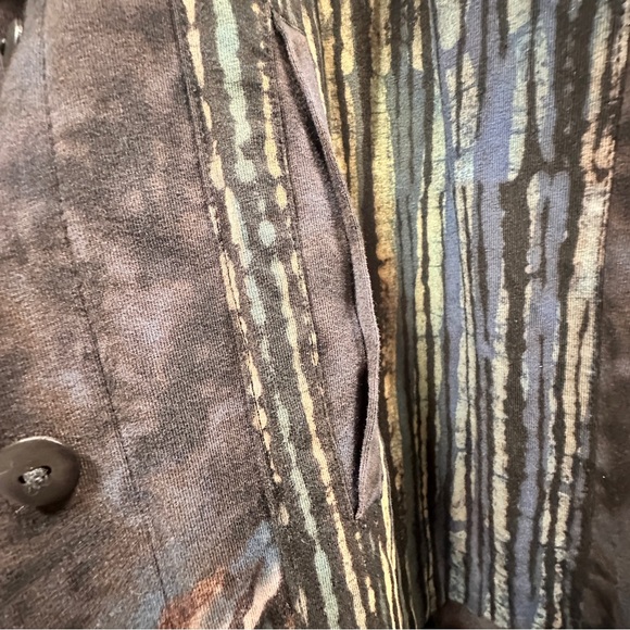 Hand Died Button Up Faux Neck Tunic Natural Tones with Leafs and Stripes 1X - Picture 8 of 13